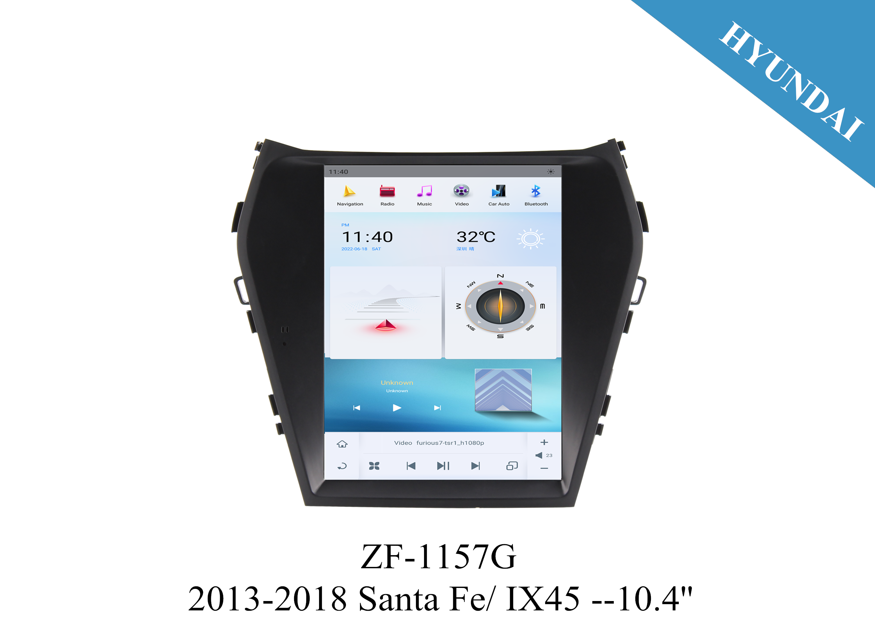 Hyundai IX45 10.4'' inch Tesla Style Apple CarPlay Android Radio Upgrade